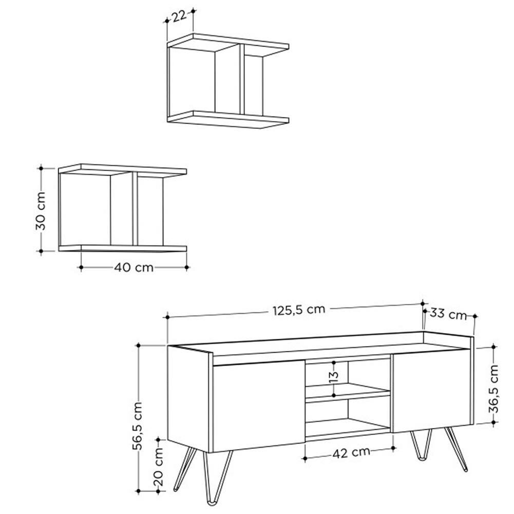 Parete Attrezzata Mobile Mobiletto TV Moderno con 2 Mensole in Legno MDF Bianco