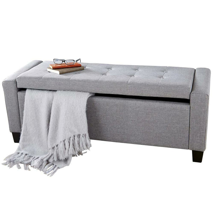 Cassapanca Pouf Contenitore Panca Sgabello Poggiapiedi in Tessuto Grigio Chiaro