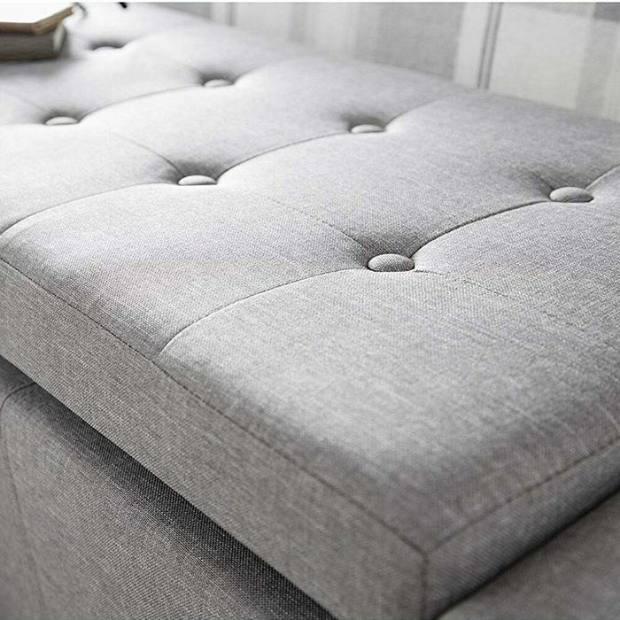 Cassapanca Pouf Contenitore Panca Sgabello Poggiapiedi in Tessuto Grigio Chiaro