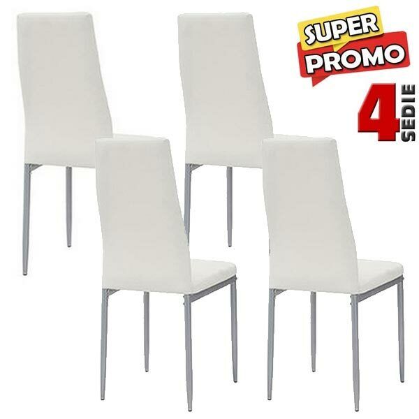 Set 4 Sedie Moderne sala Pranzo Salotto Cucina Seduta Imbottita Ecopelle Bianco