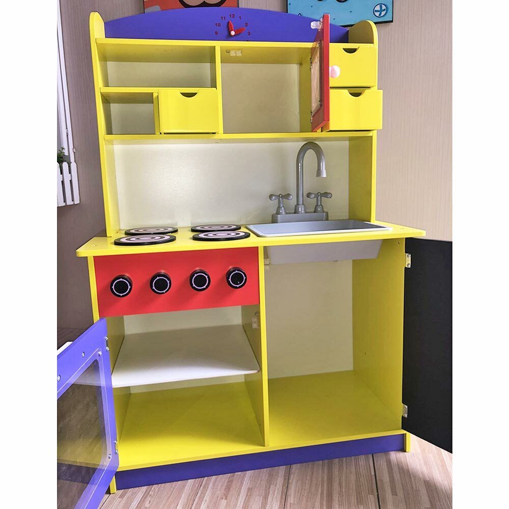 Cucina Legno Giocattolo per Bambini con Anta e Cassetti Lavagna Multicolore