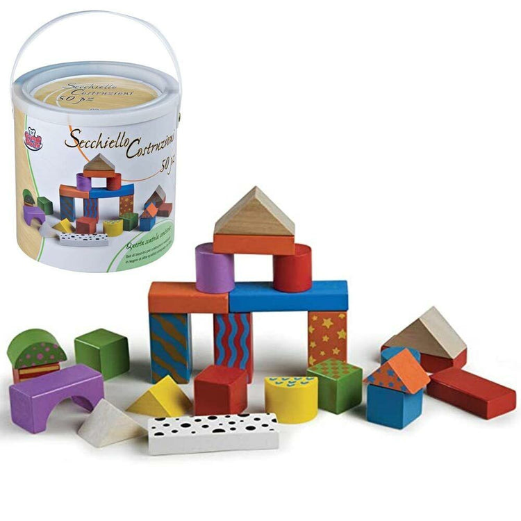 Playset Costruzioni in Legno 50 Mattoncini Varie Forme Giocattolo Bambini