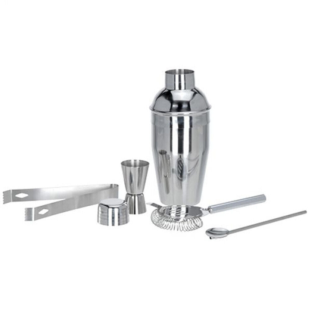 Set da Cocktail Con Shaker Pinza Ghiaccio Misurino Cucchiaio Strainer Barman 5 pezzi