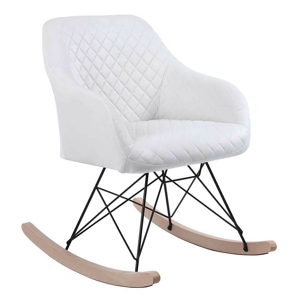 Poltrona Sedia Dondolo Relax Base Slitta Scandinavo Imbottita Design Unic Crema