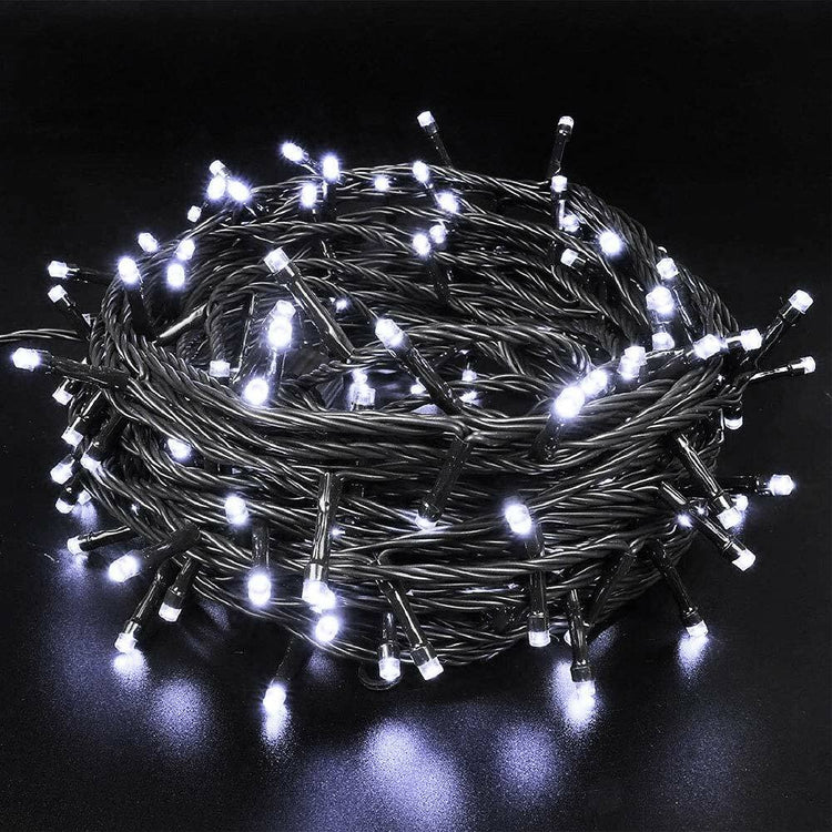 Catena Luminosa 300 Luci LED Lucciole Bianco Freddo Controller 8 Funzioni Estern