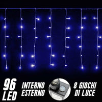 Tenda Luminosa Natalizia 96 LED Luce Blu 3 METRI Interno Esterno Luci Cavo 5mt