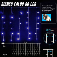 Tenda Luminosa Natalizia 96 LED Luce Blu 3 METRI Interno Esterno Luci Cavo 5mt