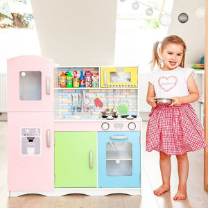 Cucina in legno Giocattolo Bambini con Pentole e Accessori Gioco in Acciaio