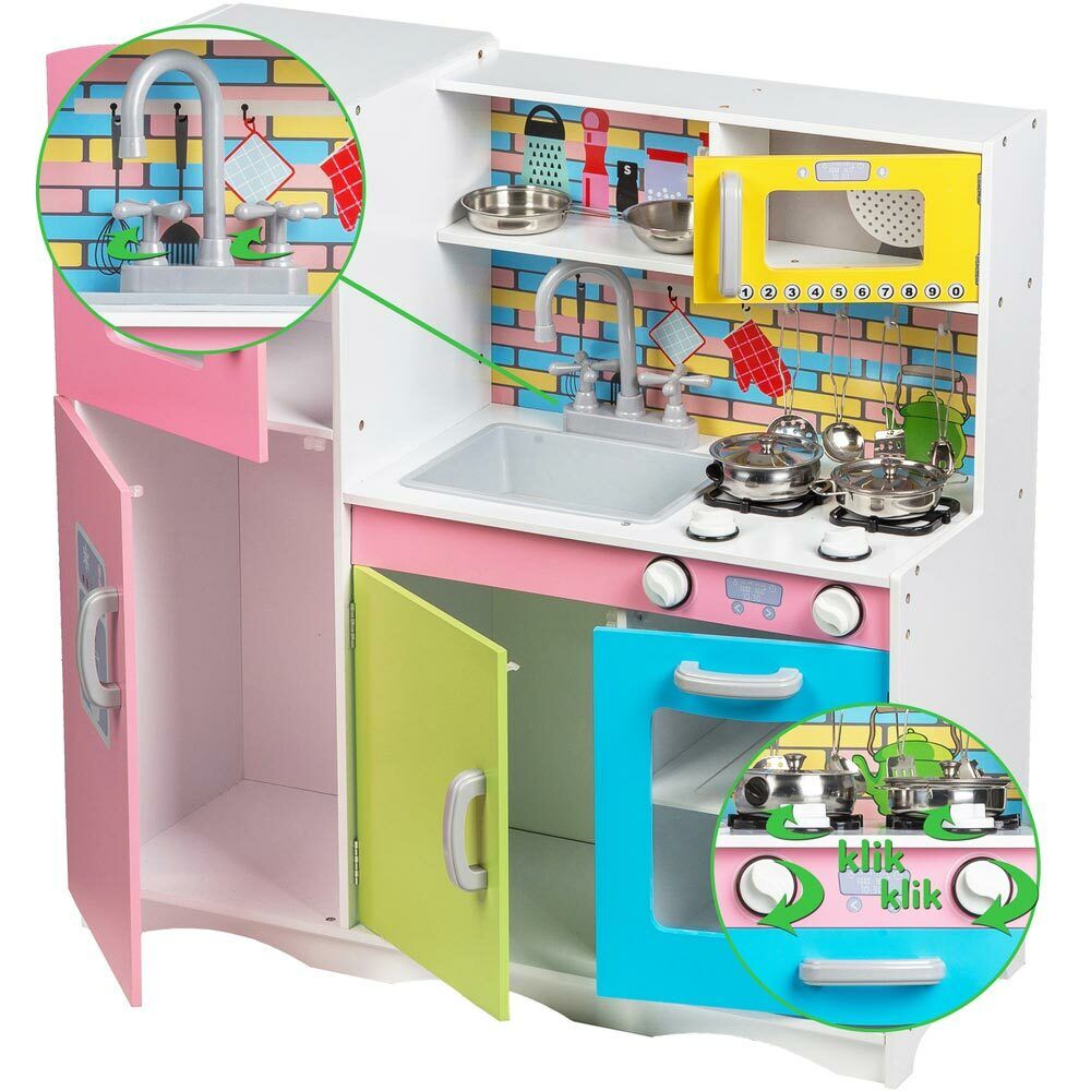 Cucina in legno Giocattolo Bambini con Pentole e Accessori Gioco in Acciaio