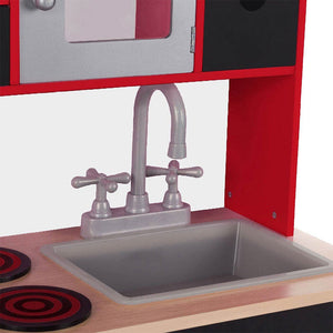 Cucina Legno Giocattolo per Bambini con Anta e Cassetti Lavagna 60x30x90cm Rosso