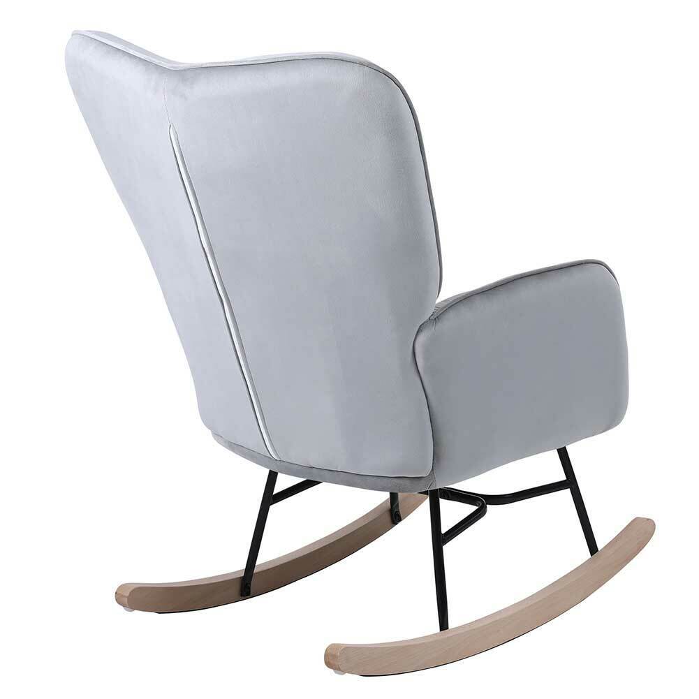 Poltrona Sedia Dondolo Relax Tessuto e Metallo Imbottita Design Moderno Grigio