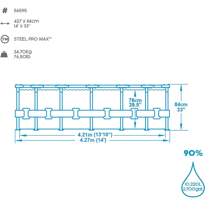 Bestway Steel Pro MAX Piscina Rotonda 427 x 84 cm Pompa Filtrante Colore Grigio