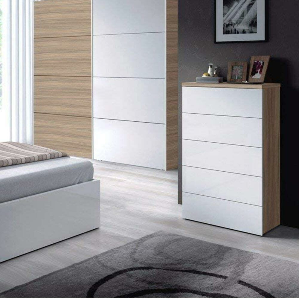 Mobile Cassettiera Mobiletto 5 Cassetti in Legno Design Moderno 61x40x110 Bianco