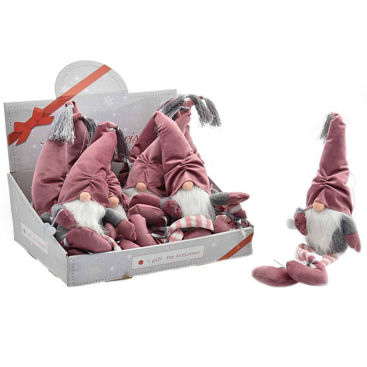 Set Kit 6 Gnomi Decorazione Natalizia Albero di Natale Altezza 45 cm Rosa Antico