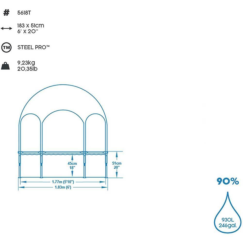 Bestway Steel Pro Careful Piscina Per Bambini Con Telo Ombreggiante 183x51 cm