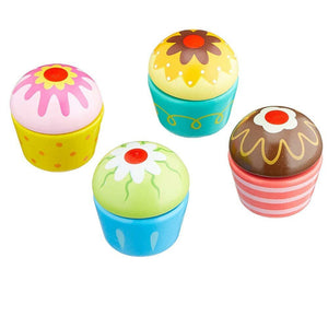 Set 4 Dolcetti Cup Cake in Legno Giocattolo Bambini Crea Cucina il tuo Cupcake