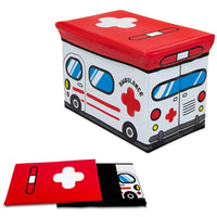 Pouf Contenitore Pieghevole Macchina Ambulanza Porta Giocattoli Bambini 49x31cm