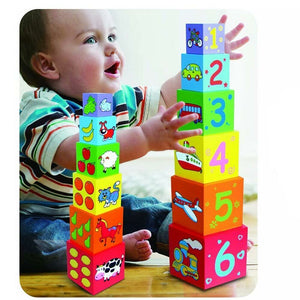 Blocchi Cubi in Legno Impilabili Giocattoli Prima Infanzia Bambini con Numeri