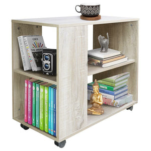 Tavolino Divano Libreria Design Moderno 2 Ripiani con Ruote 70x35x61 Casa Beige