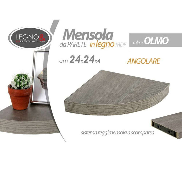 Mensola Parete Angolare Scaffale Ripiano ad Angolo in Legno MDF Olmo 24x4cm