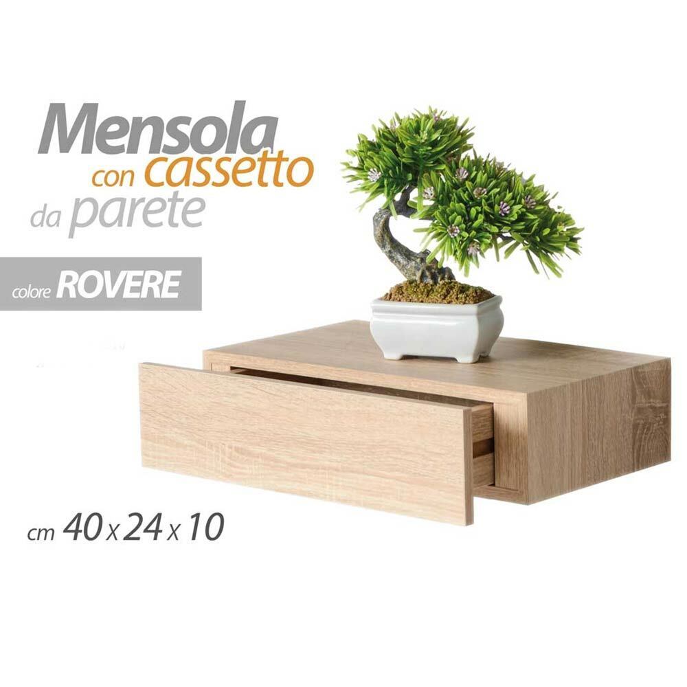 Mensola Cassetto Sospeso da Parete Scaffale in Legno MDF Rovere 40x24x10cm