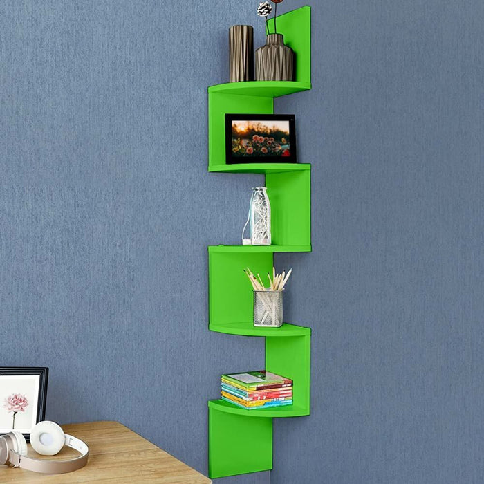 Libreria Scaffale Mensole Parete Angolare Moderna 5 Ripiani ad Angolo Verde