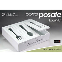 Portaposate Cucina 3 Scomparti in Legno Bianco Porta Posate da Cassetto Shabby