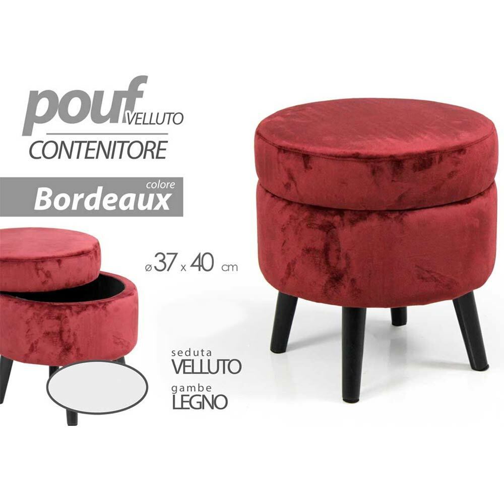 Pouf Contenitore Sgabello Cassapanca Poggiapiedi in Tessuto Velluto Bordo 37x40