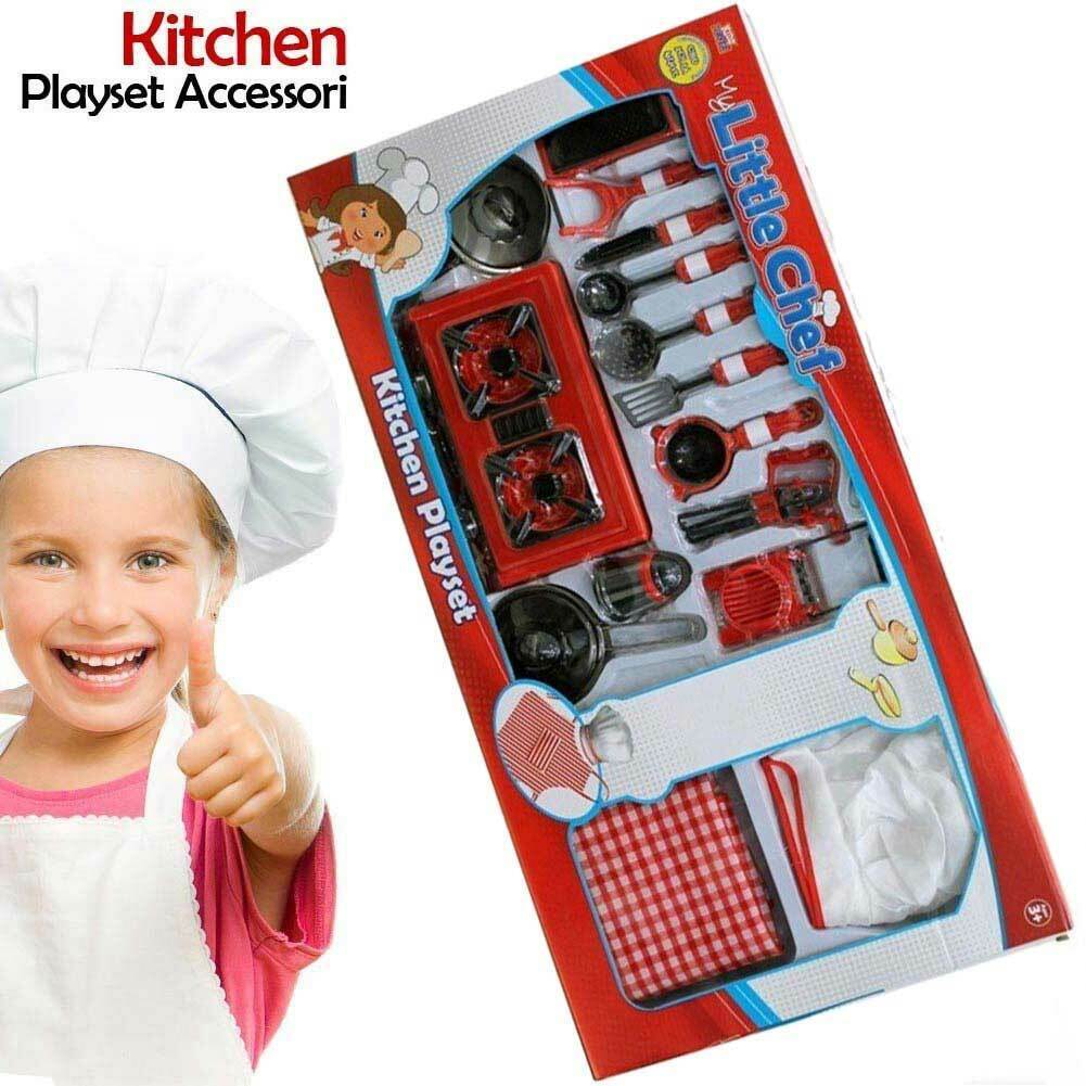 Set Da Cucina Per Bambini Con Fornello Cappello Chef Stoviglie E 17 Accessori