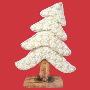 Albero Di Natale Inclinato in Tessuto Bianco 56cm Decorazioni Natalizie Dorato