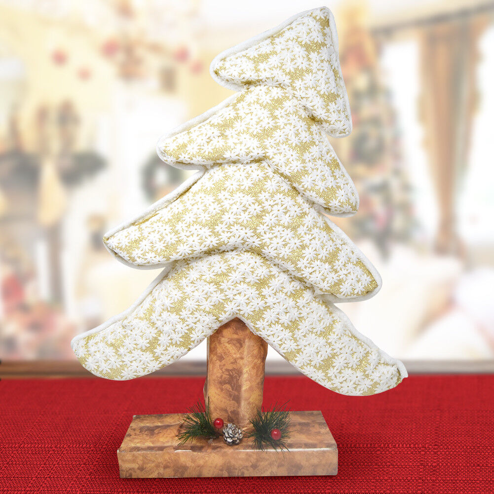 Albero Di Natale Inclinato in Tessuto Bianco 56cm Decorazioni Natalizie Dorato