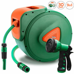 Avvolgitubo Acqua Automatico da Parete Tubo Giardino 30 Mt + 2 Mt Fissaggio muro