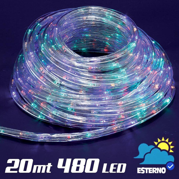 Tubo Luminoso 20 metri LED Multicolor 480 Luci per interno e per Esterno