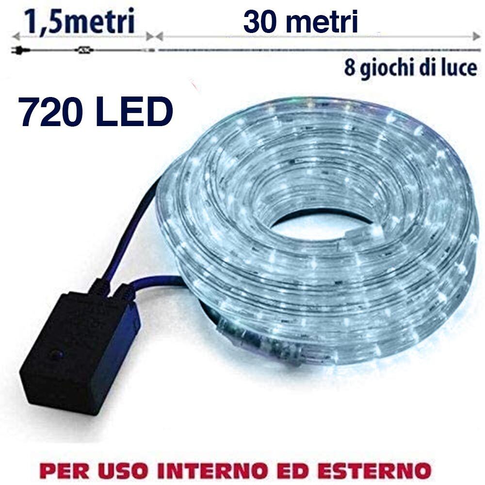 Tubo Luminoso 30 metri LED Bianco Freddo 720 Luci per interno e per Esterno