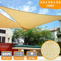 Vela Telo Parasole 3,6x3,6mt Tenda Triangolare Ombreggiante Giardino HDPE Beige