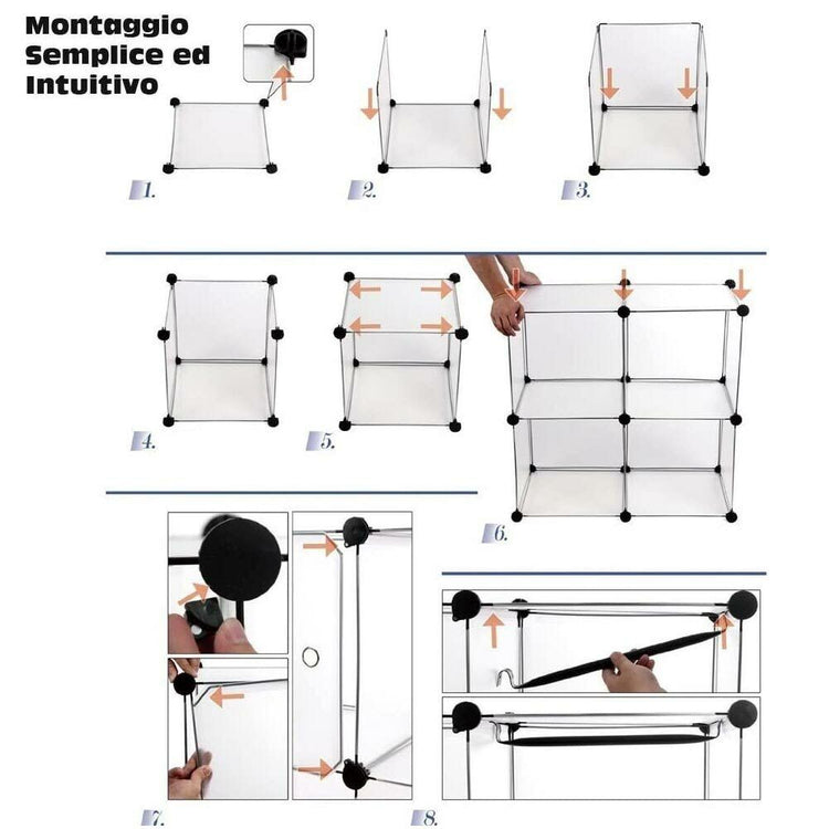 Armadio Guardaroba Modulare 20 Cubi 4 Ante Appendiabiti Mobile Componibile