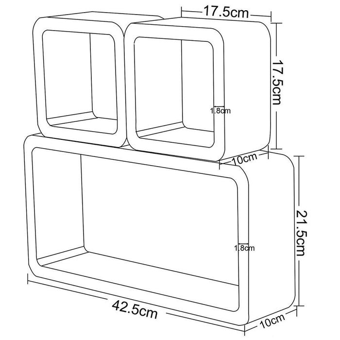 3 Mensole da Parete Moderne Design Cubo Rettangolo Mensola Scaffale Legno Nero