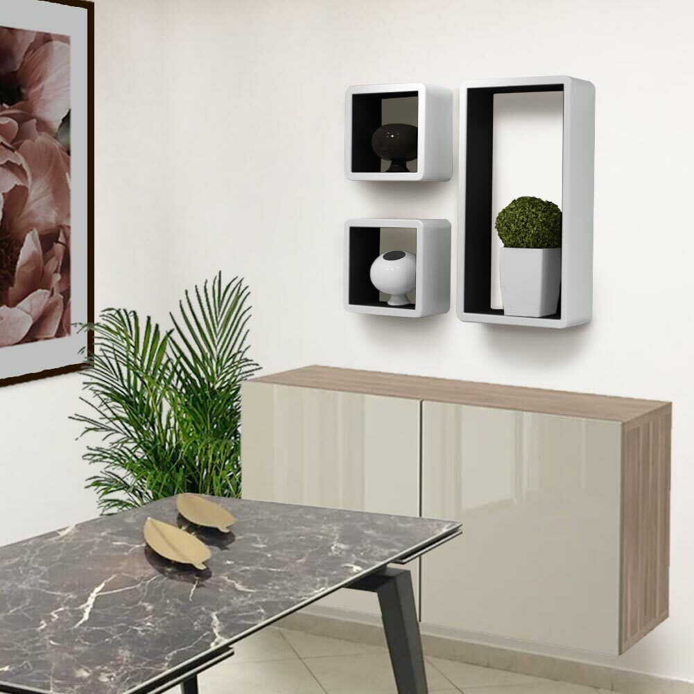 Mensole Parete Moderne Design Cubo Rettangolo Mensola Scaffale Legno Bianco Nero