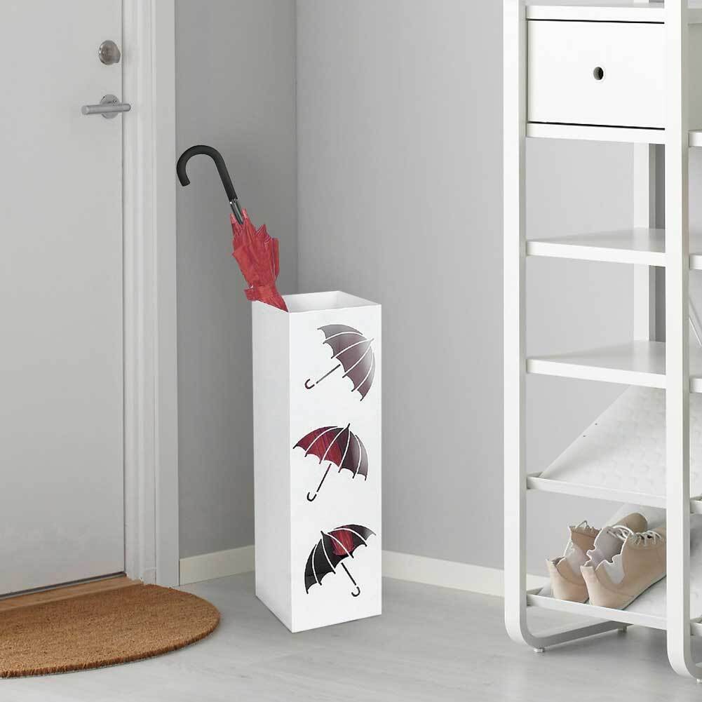 Portaombrelli Ferro Design Quadrato Stand colore Bianco Vaschetta Salvagoccia