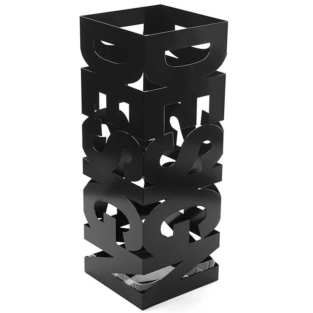 Portaombrelli in Ferro Design Quadrato Stand Nero Vaschetta Salvagoccia