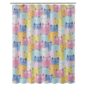 Tenda Doccia Bagno Stampa Gatti Gattini multicolor 180x200cm Tessuto con Ganci