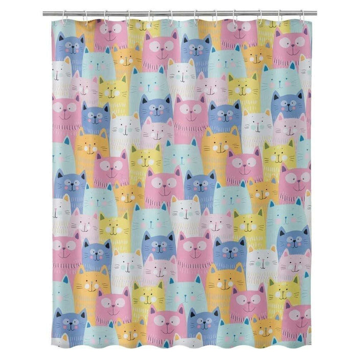 Tenda Doccia Bagno Stampa Gatti Gattini multicolor 180x200cm Tessuto con Ganci