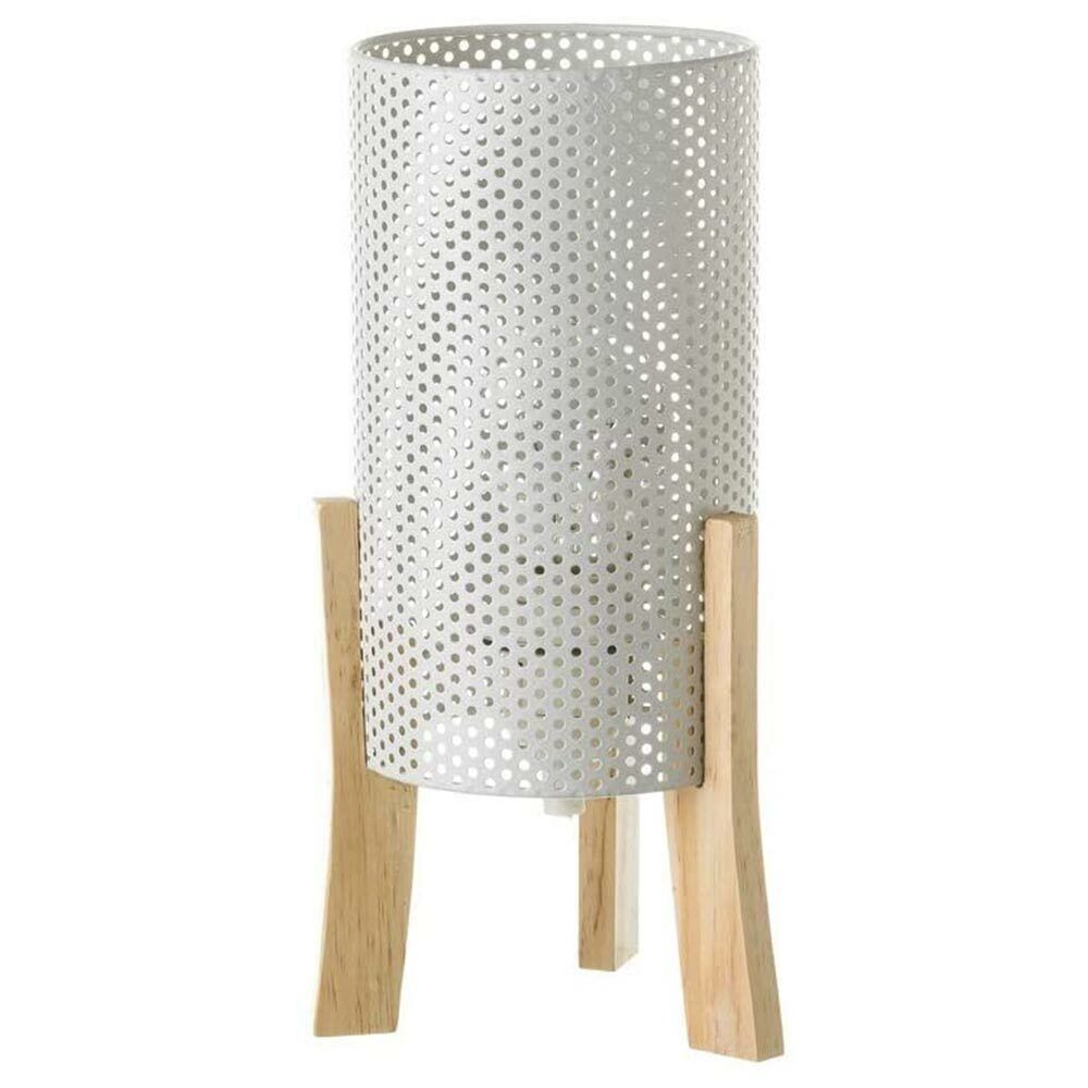 Lampada da Tavolo Lume Comodino Legno e Metallo Bianco Design Moderno Abatjour