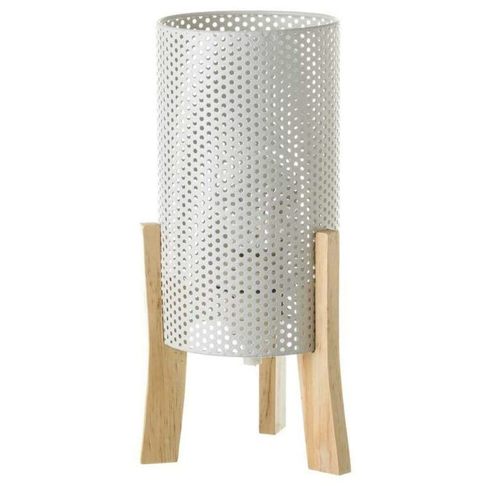 Lampada da Tavolo Lume Comodino Legno e Metallo Bianco Design Moderno Abatjour