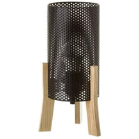 Lampada da Tavolo Lume Comodino Legno e Metallo Nero Design Moderno Abatjour