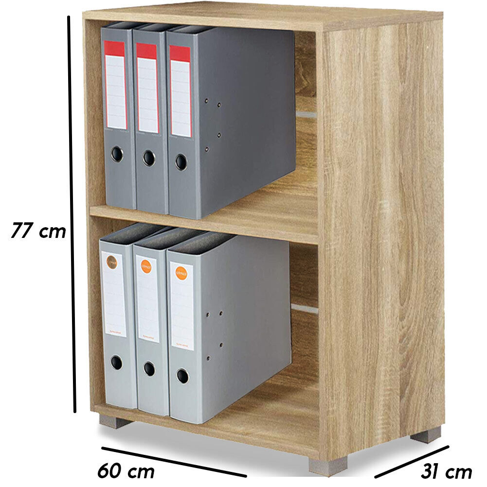 Mobile Mobiletto Libreria a Scaffali 2 Ripiani In Legno Naturale 77x60x31 cm