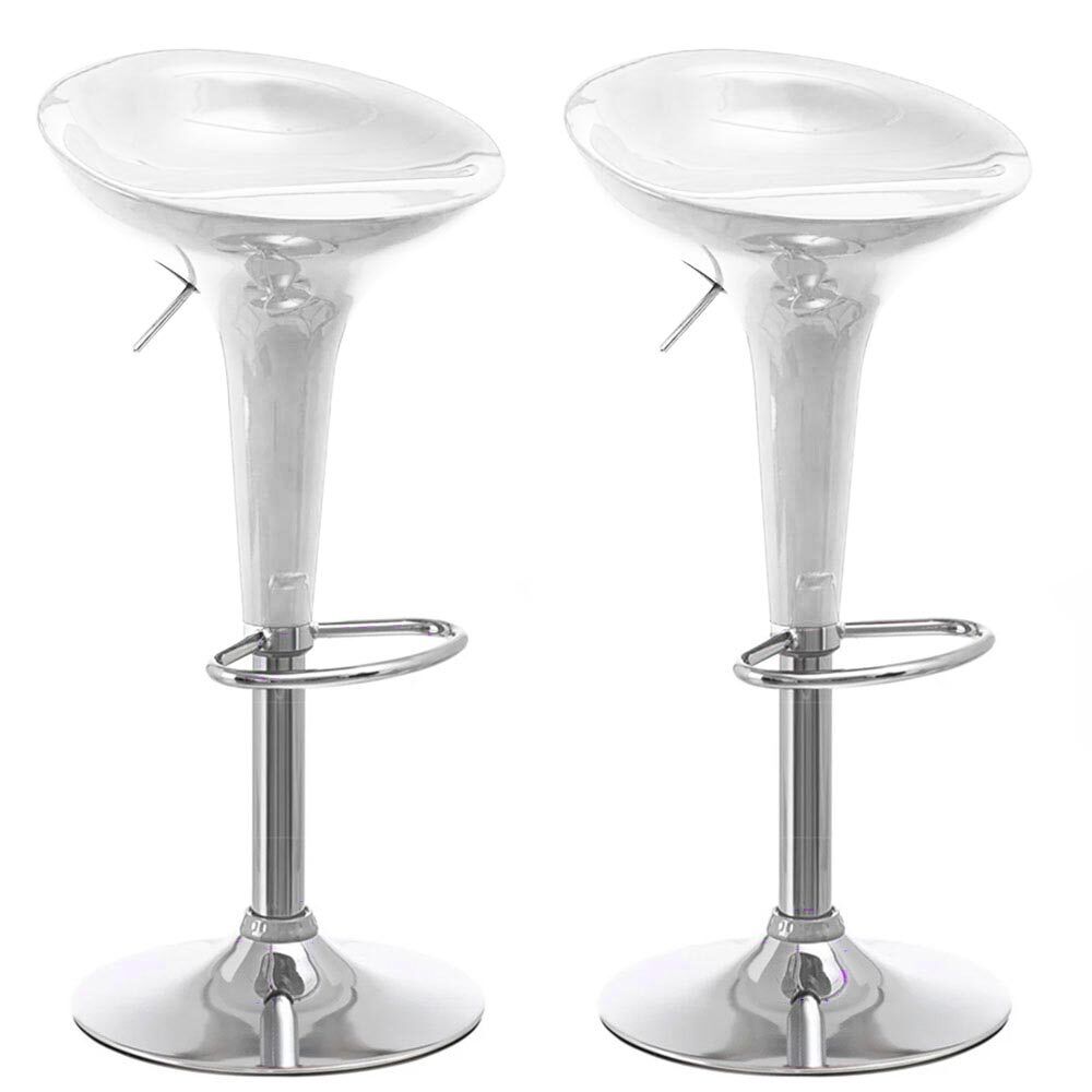 Set 2 Sgabelli Cucina Regolabile Acciaio e ABS Sgabello Girevole Bianco Casa Bar