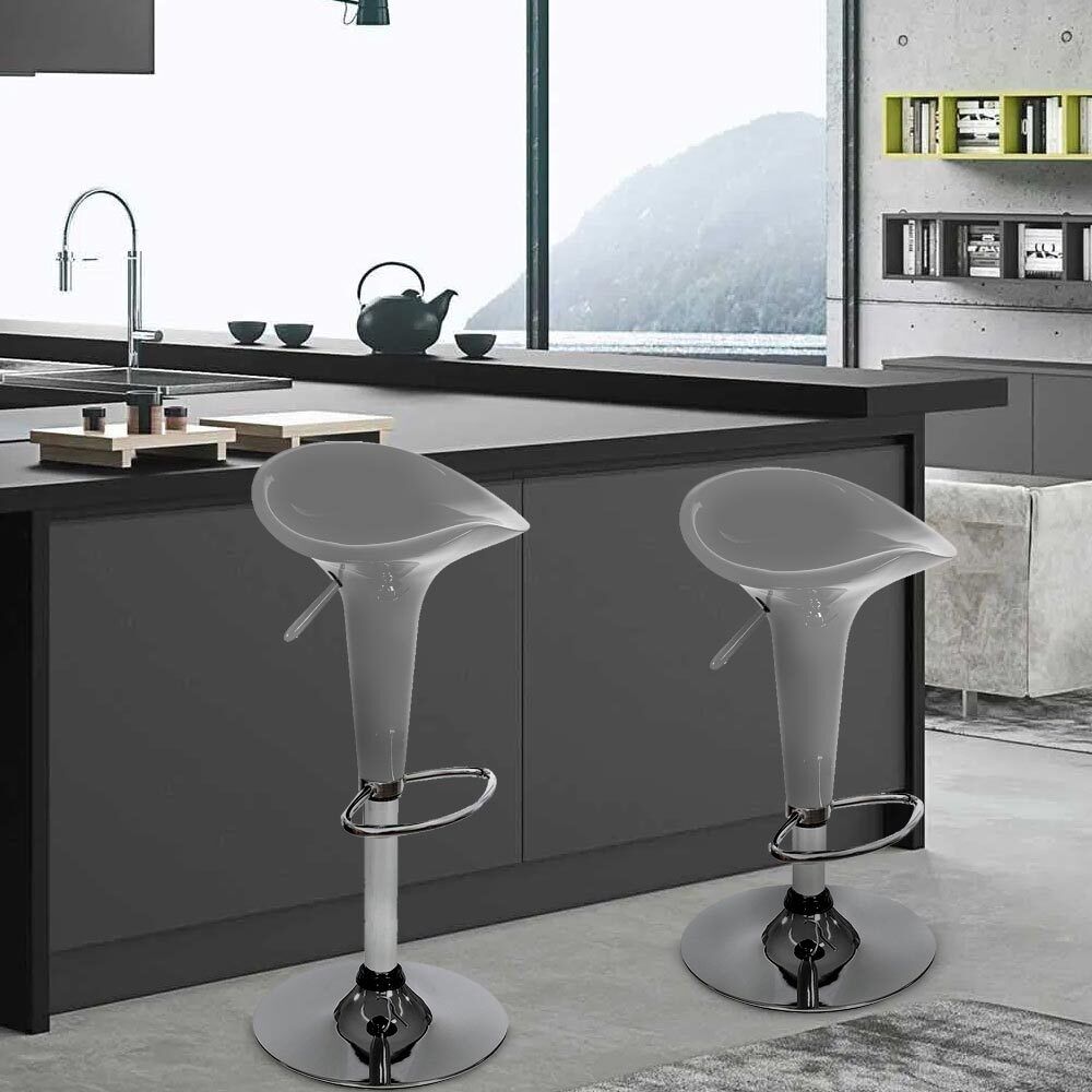 Set 2 Sgabelli Cucina Regolabile Acciaio e ABS Sgabello Girevole Grigio Casa Bar