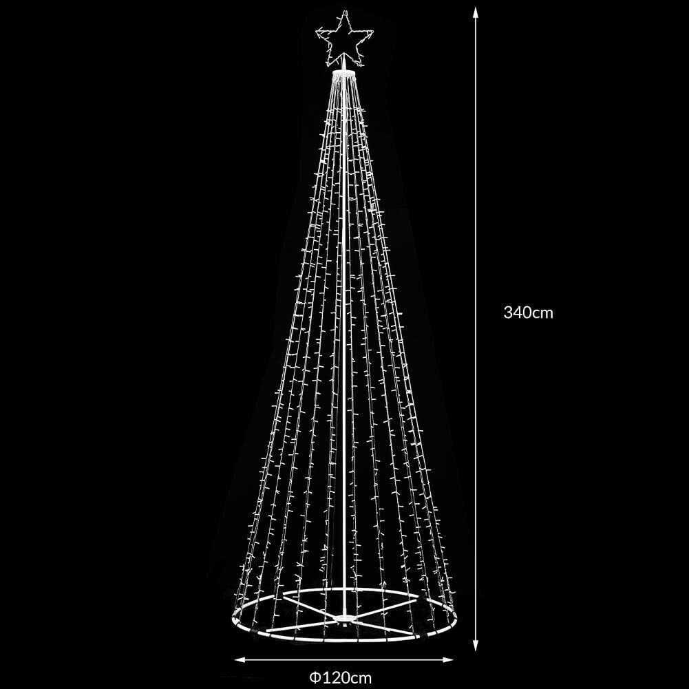 Albero Natale Luminoso 340 cm Bianco Caldo 991 Led Decorazione Metallo Esterno