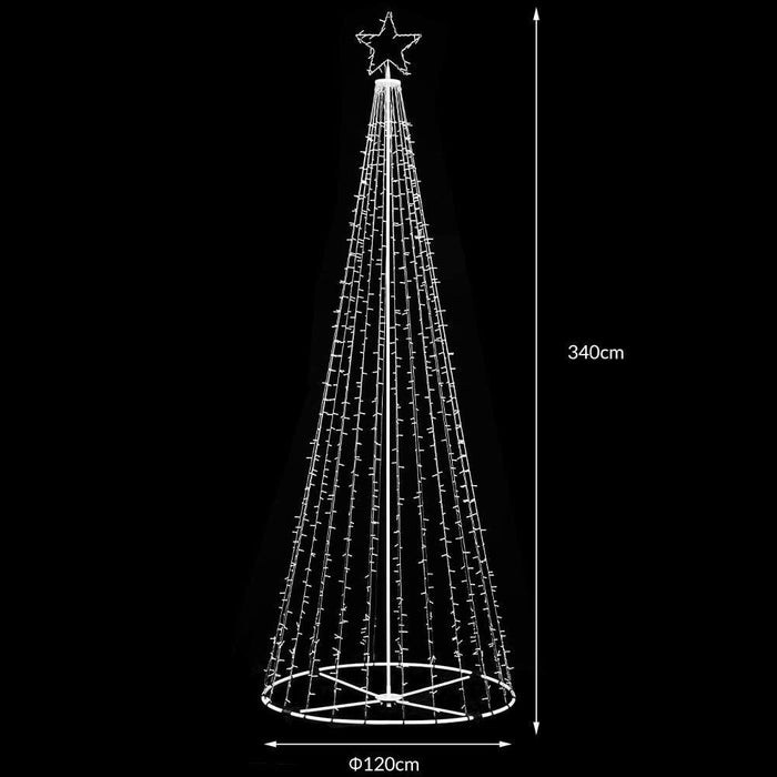 Albero Natale Luminoso 340 cm Bianco Caldo 991 Led Decorazione Metallo Esterno